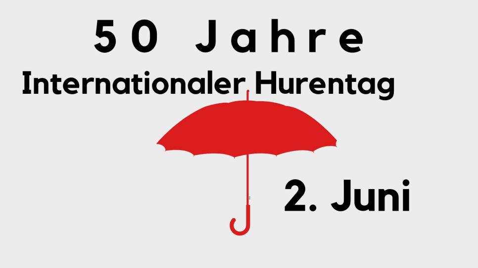 red umbrella with the text internationaler hurentag