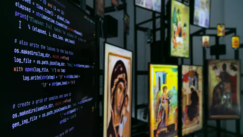Kritina Tica´s Intallation Digital Prayer, Text and Icons visible
