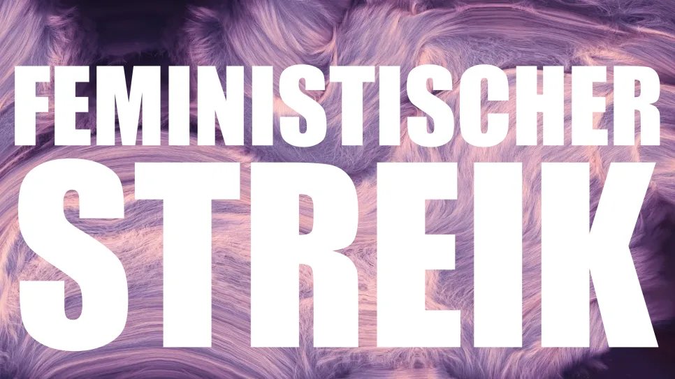 Feministischer Streik-Logo mit lila Hintergrund.