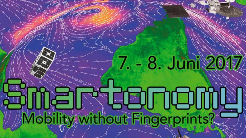 Grafik mit bunten Strudeln, Satelliten und den Daten 7.-8. Juni 2017.