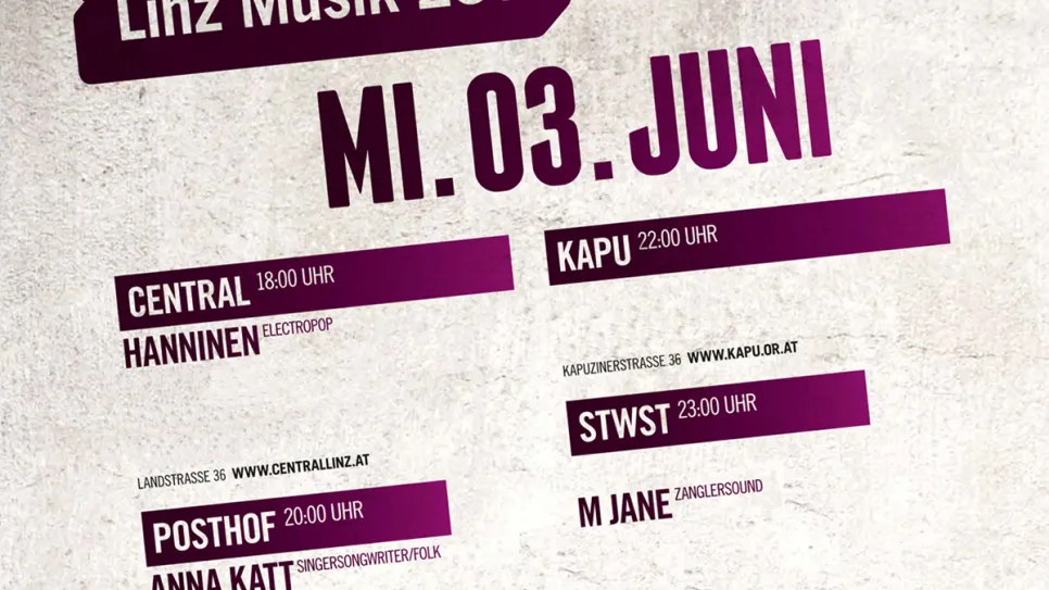 Plakat für das Musikfestival "Spielraum" in Linz am 3. Juni 2015.