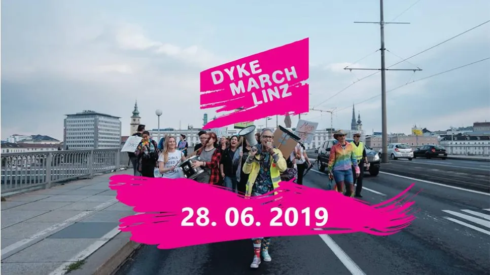 Einladung zum 2. Dykemarch; Bild: 1. Linzer Dyke March auf Niebelungenbrücke