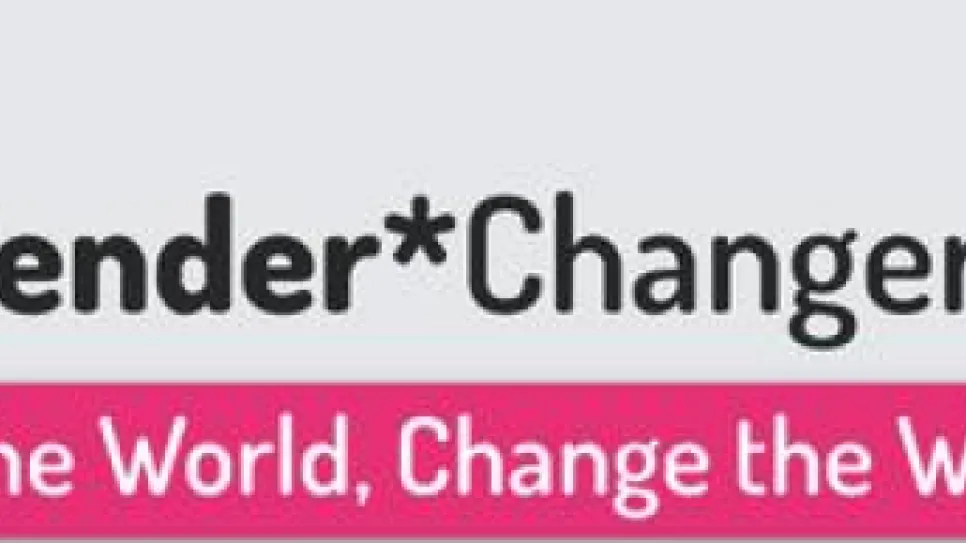 Textgrafik "Gender*Changer" mit pinkem Balken darunter.