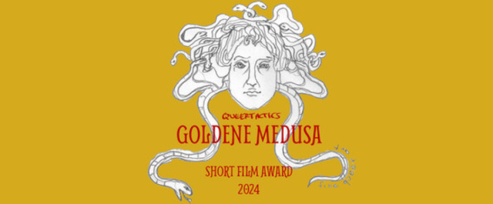 Medusen-Grafik mit Text "Goldene Medusa, Short Film Award 2024".