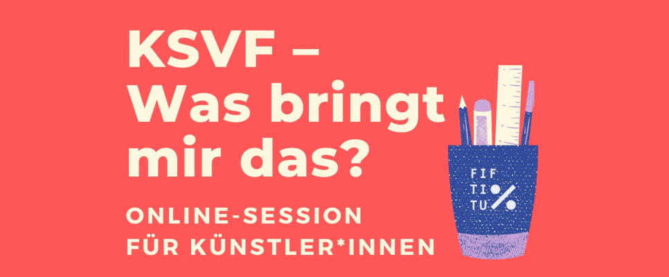 KSVF-Online-Session-Ankündigung, rote Grafik mit Stiftehalter.