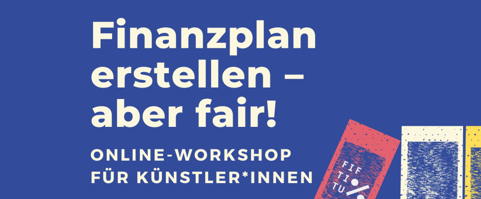 Online-Workshop-Ankündigung auf blauem Hintergrund mit drei Aktenordnern.