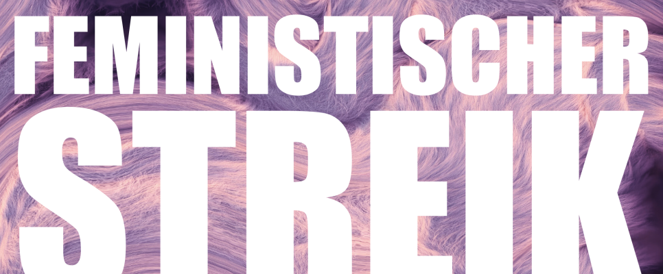 Feministischer Streik-Logo mit lila Hintergrund.