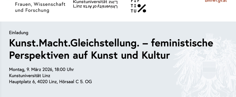 Einladung zu feministischer Kunstvortrag, Montag 9. März 2036, Linz.