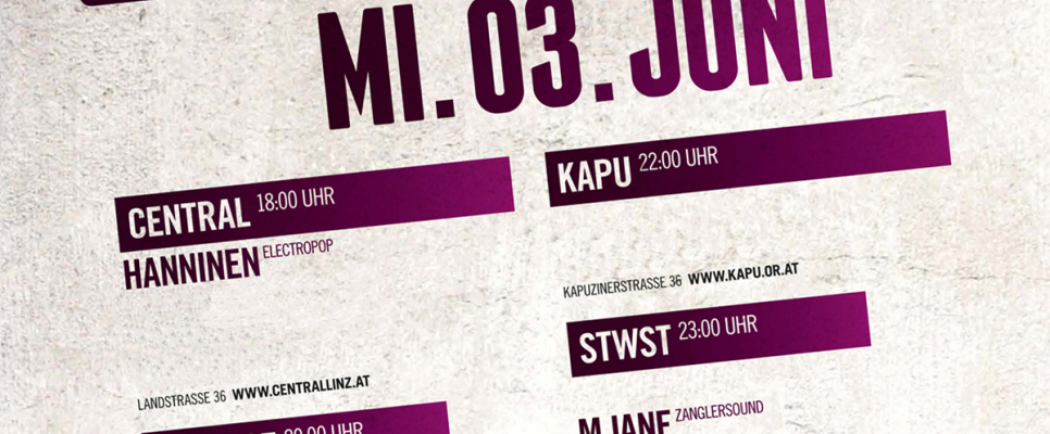 Plakat für das Musikfestival "Spielraum" in Linz am 3. Juni 2015.