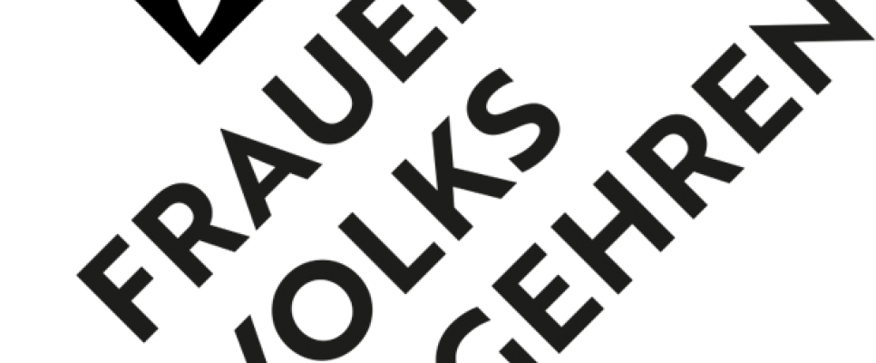 Logo mit stilisierten Kreisen, Text: "Frauen Volks Begehren".