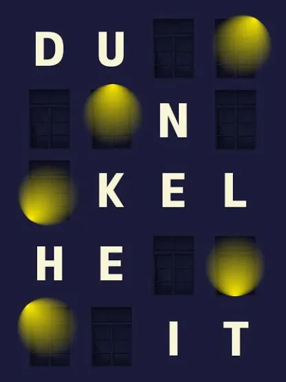 Dunkelblaues Buchcover mit gelbem Schriftzug "Dunkelheit".