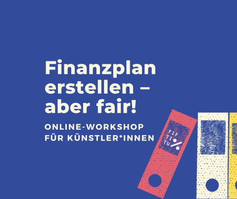 Online-Workshop-Ankündigung auf blauem Hintergrund mit drei Aktenordnern.