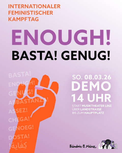 Internationaler feministischer Kampftag Plakat mit erhobener Faust.