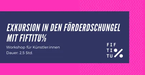 Workshop-Ankündigung auf pinkem und dunkelblauem Hintergrund.