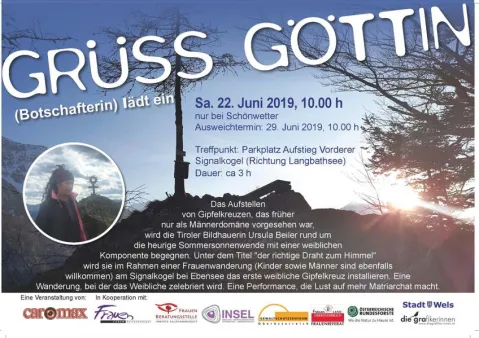 Grüss Göttin Flyer, Mitmachen beim Gipfelkreuz aufstellen!