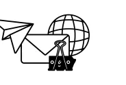 Papierflieger, Brief und Weltkugel-Symbol in Schwarz-Weiß.