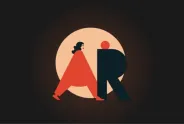 Logo mit stilisierter Frau, die vor den Buchstaben "AR" läuft, in Rot und Schwarz.