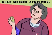 Illustration einer Frau in Pflegekleidung mit Apfel, Text über Einkommensungleichheit.