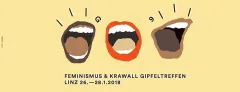 Drei gezeichnete, geöffnete Münder auf gelbem Hintergrund.