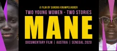 Plakat mit gelbem Text "MANE", Gesichter zweier Frauen, Doku-Film 2020.