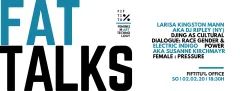 FAT Talks Event-Banner mit schwarzem und blauem Text auf weißem Hintergrund.
