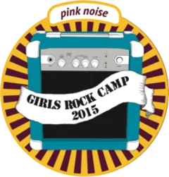 Logo mit Gitarrenverstärker, Schriftzug "Girls Rock Camp 2015".