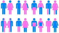 Grafik mit blauen und rosa Figuren in verschiedenen Geschlechterkombinationen.